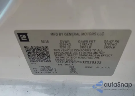 2018 Chevrolet Silverado 1500 Wt из США, поврежденный, VIN 1GCVKNEC9JZ226132